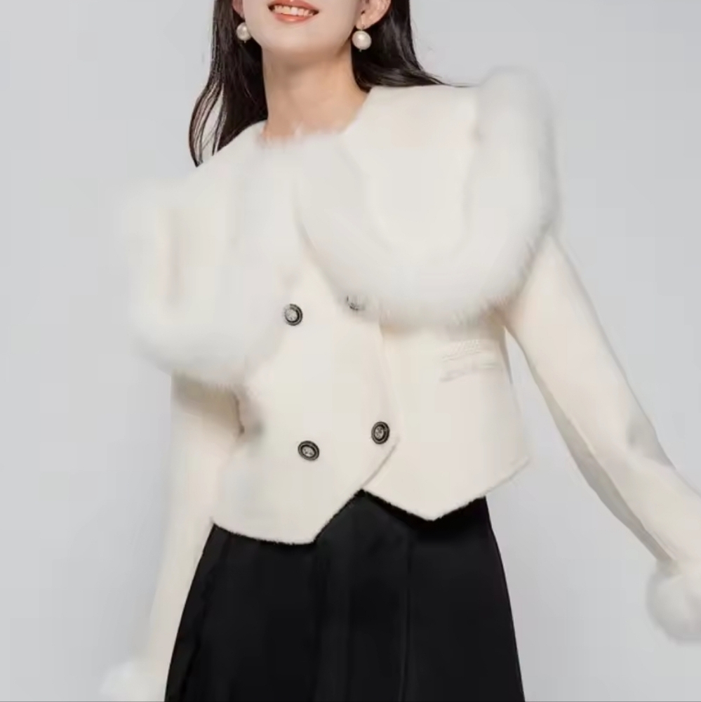 Real Fox Fur Woolen Jacket Women - Picture 5 of 5
